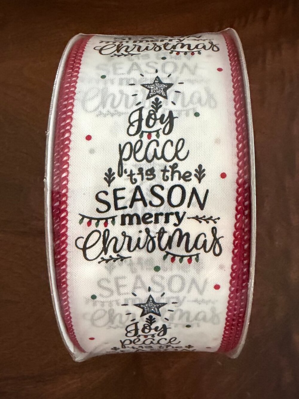 Member's Mark 50 Yards White/Red/Black Christmas Tree Script  Ribbon Brand New